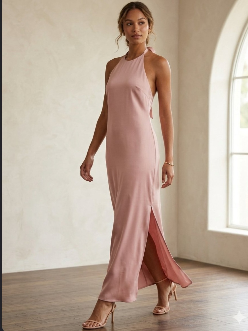 a new day Blush Pink Satin Halter Maxi Dress